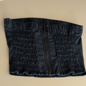 GFB Smocked Navy Blue Women’s Skirt with Front Zip